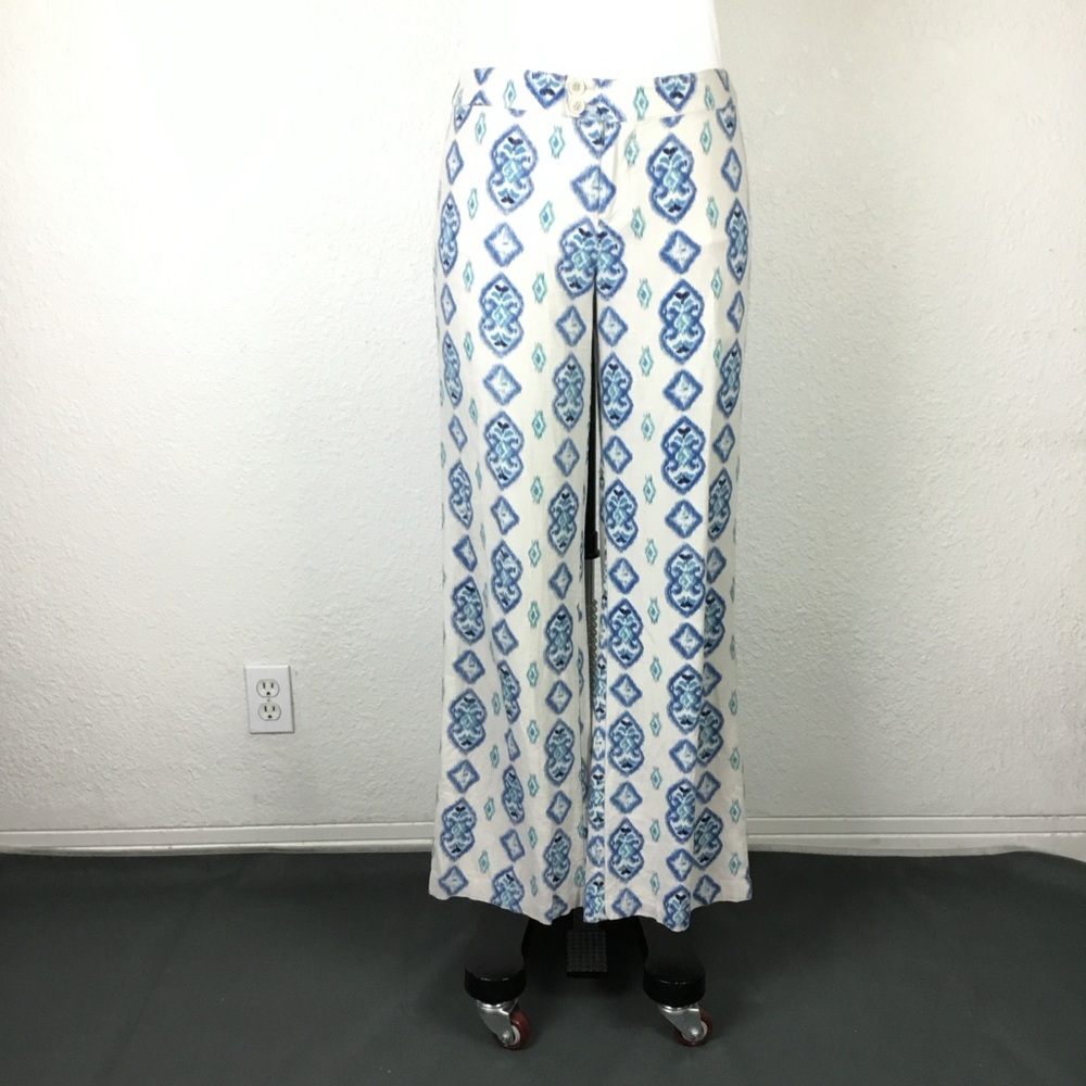 Willi Smith Wide Leg Women Pants Sz 6 Bohemian cotton Ten/Blue Geometric Print